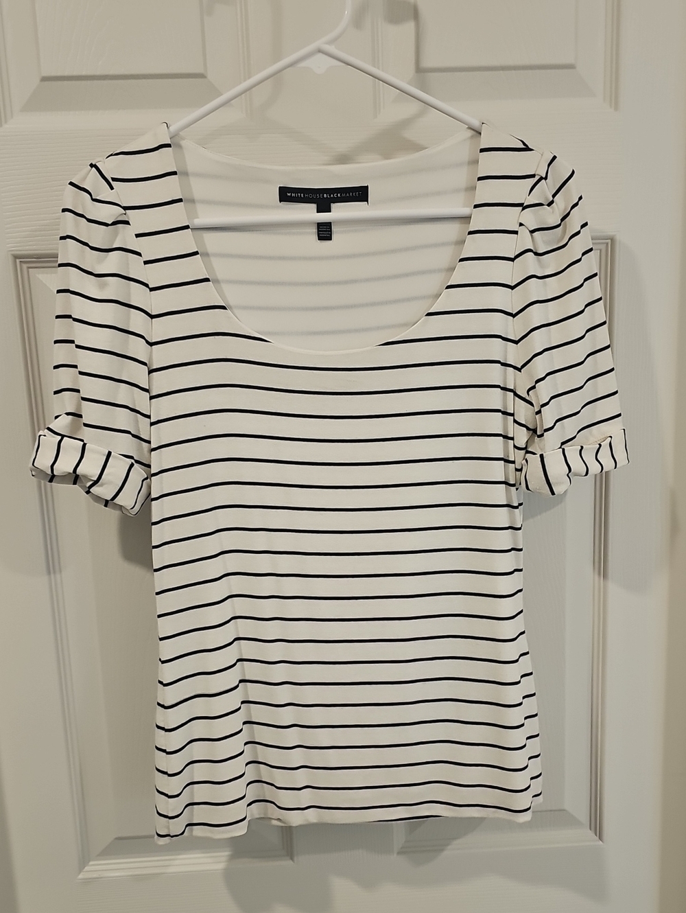 White House Black Market Black And White Striped S/S Blouse